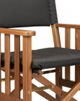 20" Black and Natural Wood Solid Wood Indoor Outdoor Director Chair with Black Cushion