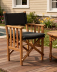 20" Black and Natural Wood Solid Wood Indoor Outdoor Director Chair with Black Cushion