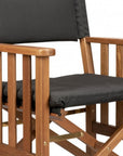 20" Black and Natural Wood Solid Wood Indoor Outdoor Director Chair with Black Cushion