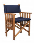 20" Navy Blue and Natural Wood Solid Wood Indoor Outdoor Director Chair with Navy Blue Cushion