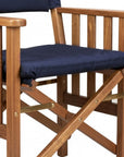 20" Navy Blue and Natural Wood Solid Wood Indoor Outdoor Director Chair with Navy Blue Cushion