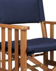 20" Navy Blue and Natural Wood Solid Wood Indoor Outdoor Director Chair with Navy Blue Cushion
