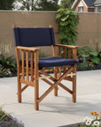 20" Navy Blue and Natural Wood Solid Wood Indoor Outdoor Director Chair with Navy Blue Cushion