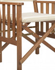 20" Ivory and Natural Wood Solid Wood Indoor Outdoor Director Chair with Ivory Cushion