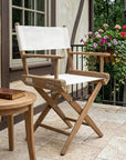 23" Brown and Ivory and Natural Wood Solid Wood Indoor Outdoor Director Chair