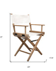23" Brown and Ivory and Natural Wood Solid Wood Indoor Outdoor Director Chair