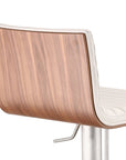 White And Silver Fabric And Faux Leather And Iron Low Back Adjustable Height Swivel Bar Chair