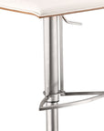 White And Silver Fabric And Faux Leather And Iron Low Back Adjustable Height Swivel Bar Chair