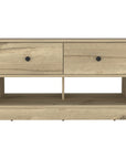 36" Natural and Oak Wood Storage Bench With Drawers Shoe Storage And Shelves