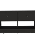 36" Black Wood Storage Bench With Drawers And Shelves