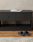 36" Black Wood Storage Bench With Drawers And Shelves