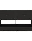 36" Black Wood Storage Bench With Drawers And Shelves