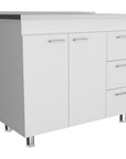 39" Silver and White Wood Console Accent Cabinet With Two Doors And Three Drawers