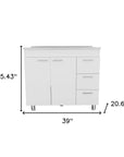 39" Silver and White Wood Console Accent Cabinet With Two Doors And Three Drawers