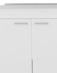 39" Silver and White Wood Console Accent Cabinet With Two Doors And Three Drawers