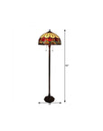 62" Brown Two Light Traditional Shaped Floor Lamp With Red Flowers Stained Glass Dome Shade