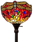 69" Black And Red Torchiere Floor Lamp With Red Dragonfly Glass Dome Shade