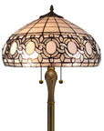 63" Brown Two Light Traditional Shaped Floor Lamp With White Stained Glass Bowl Shade