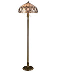 63" Brown Two Light Traditional Shaped Floor Lamp With White Stained Glass Bowl Shade