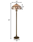 63" Brown Two Light Traditional Shaped Floor Lamp With White Stained Glass Bowl Shade