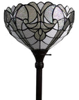 62" Brown Torchiere Floor Lamp With White Tiffany Style Glass Dome Shade