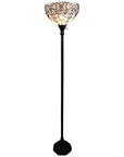 62" Brown Torchiere Floor Lamp With White Tiffany Style Glass Dome Shade