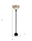 62" Brown Torchiere Floor Lamp With White Tiffany Style Glass Dome Shade