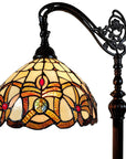 62" Brown Metal Arched Floor Lamp With Amber and Red Flowers Stained Glass Shade