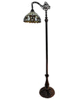 62" Brown Metal Arched Floor Lamp With Amber and Red Flowers Stained Glass Shade