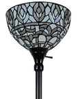 62" Brown And White Torchiere Floor Lamp With White Peacock Feather Glass Dome Shade