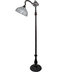 62" Brown And White Torchiere Floor Lamp With White Peacock Feather Glass Dome Shade