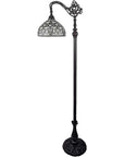 62" Brown And White Torchiere Floor Lamp With White Peacock Feather Glass Dome Shade