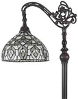 62" Brown And White Torchiere Floor Lamp With White Peacock Feather Glass Dome Shade