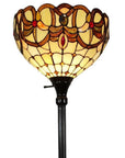 62" Beige Torchiere Floor Lamp With Red And White Flowers Glass Dome Shade