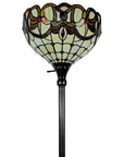 62" Beige Torchiere Floor Lamp With Red And White Flowers Glass Dome Shade