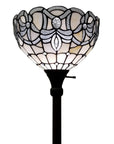 72" Brown And White Torchiere Floor Lamp With White Flowers Glass Dome Shade