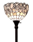 72" Brown And White Torchiere Floor Lamp With White Flowers Glass Dome Shade