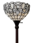 72" Brown And White Torchiere Floor Lamp With White Flowers Glass Dome Shade