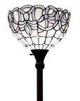 72" Brown And White Torchiere Floor Lamp With White Flowers Glass Dome Shade