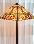 62" Beige Two Light Floor Lamp With Brown And White Glass Cone Shade