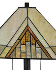 62" Brown Two Light Beige And Brown Geometric Stained Glass Floor Lamp