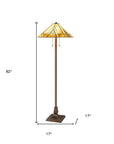 62" Brown Two Light Beige And Brown Geometric Stained Glass Floor Lamp