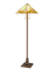 62" Brown Two Light Beige And Brown Geometric Stained Glass Floor Lamp