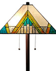 62" Two Light Tiffany Style Floor Lamp With Amber Blue And Green Stained Glass Shade