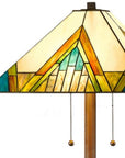 62" Two Light Tiffany Style Floor Lamp With Amber Blue And Green Stained Glass Shade