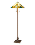 62" Two Light Tiffany Style Floor Lamp With Amber Blue And Green Stained Glass Shade