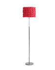 63" Steel and Acrylic Floor Lamp With Red Flowers Fabric Drum Shade