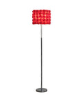 63" Steel and Acrylic Floor Lamp With Red Flowers Fabric Drum Shade
