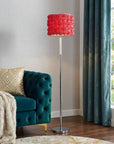 63" Steel and Acrylic Floor Lamp With Red Flowers Fabric Drum Shade