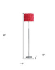 63" Steel and Acrylic Floor Lamp With Red Flowers Fabric Drum Shade
